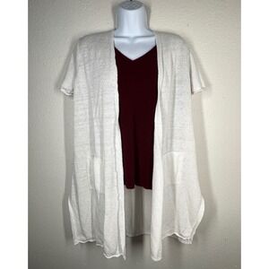 EILEEN FISHER Organic Linen Open Front Duster Cardigan Womens Large White‎ EUC